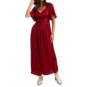 NEW IN-LOOM satin lace maxi dress in cranberry